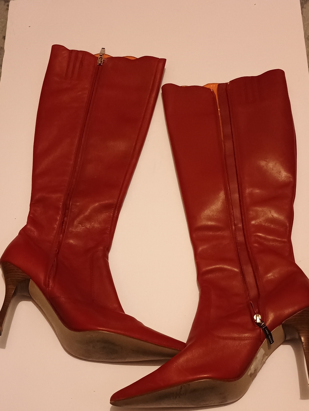 Tommy Hilfiger Red Leather Knee-High Pointed-Toe Boots
